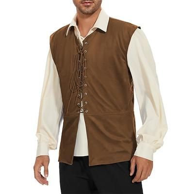Retrò Vintage Medievale Gilet Pirata Vichingo Ranger Elfico Costume Per uomo Celtico Costumi da pirata Halloween Carnevale Feste LARP Adulti Gilet Tutte le stagioni