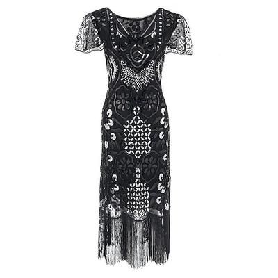 Anni Ruggenti Anni 1920 Midi Abito Flapper Maniche corte Il grande Gatsby Ragazza Flapper Paillettes Frange Tubino Colonna Scollo a V Costume Per donna Natale Carnevale speakeasy Mascherata Festa a