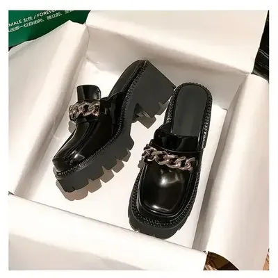 Pantoufles de maison à plateforme surélevée pour femmes, chaussures diapositives, Mules à talons carrés, mocassins à la mode, couverture Med, sabots à talons, été
