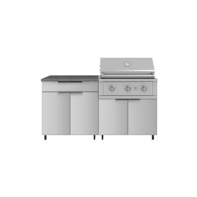 NewAge Outdoor Kitchens Stainless Steel 4-Piece Cabinet Set with Caster and Bar, Grill Cabinet, Platinum Grill, and Countertop