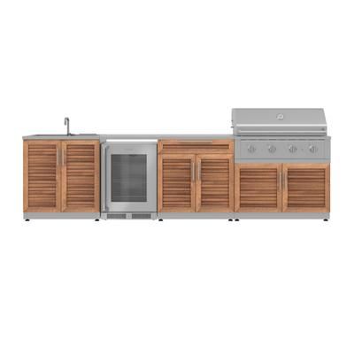 NewAge Outdoor Kitchens Stainless Steel 6-Piece Cabinet Set with Sink, Bar, Grill Cabinet, Performance Grill, Countertop and Fridge