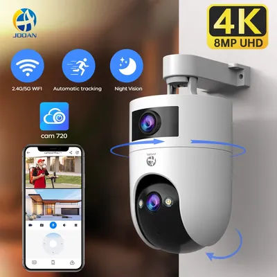 Jooan 4K 8MP Dual Lens Dual Screen IP Camera Wifi Outdoor PTZ Camera AI Auto Tracking CCTV camera Audio Video Surveillance