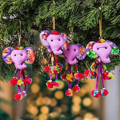 Spring Ears,'Spring-Themed 4-Piece Cotton Blend Elephant Ornament Set'