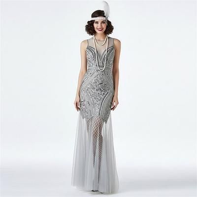 Set Anni Ruggenti Anni 1920 Lunghezza alla caviglia Lunghezza lunga Abito da sera Abito da cocktail Fascia Flapper con accessori Senza maniche Il grande Gatsby Invitato al matrimonio Paillettes