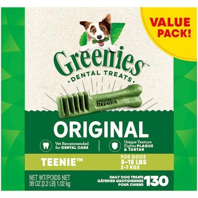 Original Teenie Natural Dog Dental Care Chews Oral Health Dog Treats, 36 oz., Count of 130