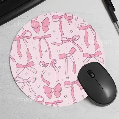 Tapis de souris rose à nœud, tapis de bureau rond antidérapant en caoutchouc, accessoires de bureau, tapis de souris, tapis de jeu, tapis de bureau