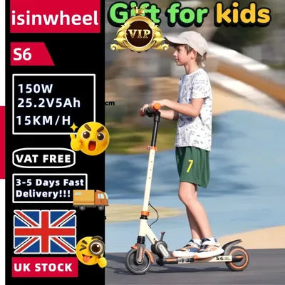 ISINWHEEL S6 Electric Scooter for Kids Ages 6-15, 150W Motor, 10/15 KM/H, 6.5" Solid Tire, Dual Braking, Front Suspension