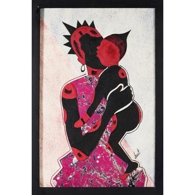 Play Time,'Mother and Child Batik Cotton Collage from West Africa'