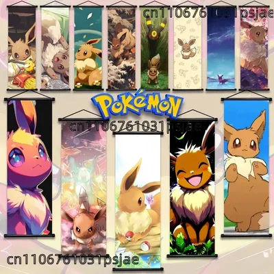 Pokémon Eevee Scroll Decorations, High - Quality, High - Detail for Rooms, Fade - Resistant