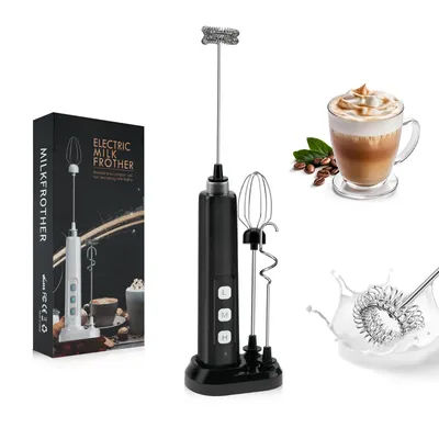 3-in-1 electric milk frother, 3-speeds power adjustablehandheld portable electric mixer, placed base Type-C charging