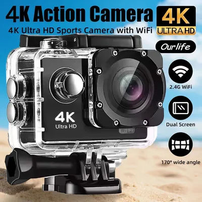 Action Camera 4K WiFi 2.0 Inch Video Recording 30M Waterproof Bicycle Motorcycles Touch Screen 140° Wide Angle Sports Cameras