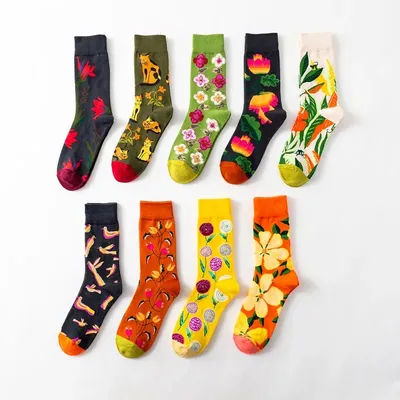 1 paire femmes chaussettes dessin animé chien poulpe fleur plante Kawaii drôle décontracté femme coton chaussette bonneterie Streetwear Harajuku équipage chaussette