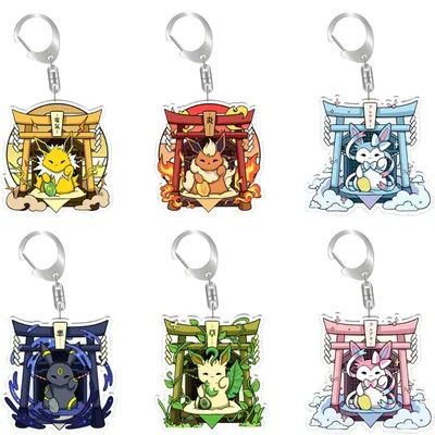 Creative Pokemon Anime Acrylic Pendant Keychain Sylveon Eevee Glaceon Espeon Flareon Vaporeon Jolteon Leafeon Accessories