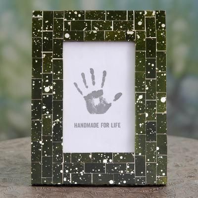 Forest Moss,'Artisan Crafted Moss Green Glass Mosaic 4 x 6 Picture Frame'