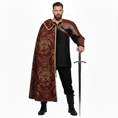 Medievale Rinascimento Mantello Guerriero Cavaliere Cavaliere Celtico Jacquard Jacquard Costume Unisex Celtico Halloween Carnevale Fiera Rinascimentale LARP Adulti Mantello