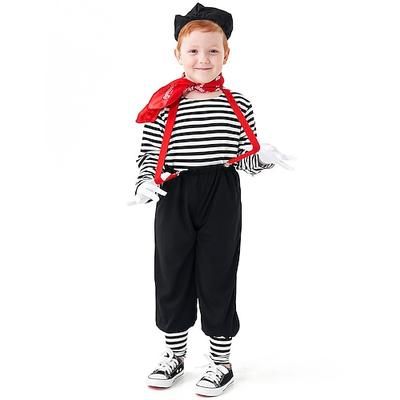 Personaggio classico delle fiabe Costume di Carnevale 2026 Costume di fantasia Mimo artista Mimo Clown Circo Costume Cosplay A strisce Bambini Ragazzi Halloween Carnevale Settimana del libro Feste