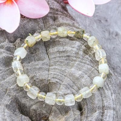 Luminous Flair,'Handcrafted Stretch Bracelet with Rutilated Quartz Beads'