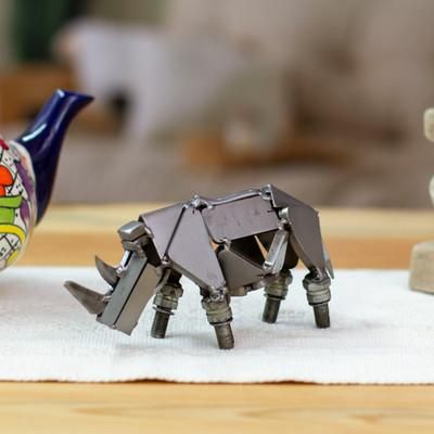 'Rhino-Shaped Modern Eco-Friendly Recycled Metal Figurine'
