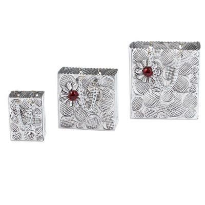 Red Luxury,'Aluminum Decorative Gift Boxes from Mexico (Set of 3)'