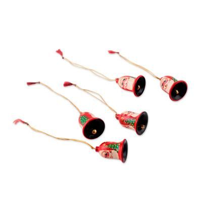 Santa Claus Jingle,'Handcrafted Santa Papier Mache Jingle Bell Ornaments'