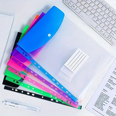 4-Pack Random Color A4 Expandable File Folders with Button Closure, 11-Ring Binder Pockets - Heavy-Duty Pp Plastic File Organizer, Durable A4 Binder Organizer Suitable for School, Office, and Home