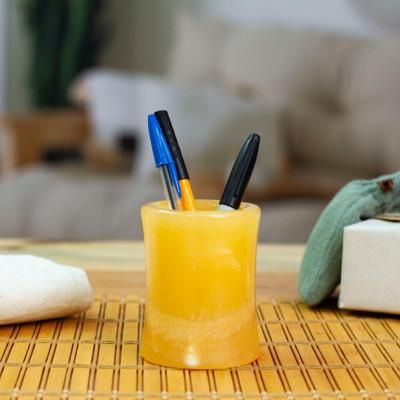 'Modern Tropical-Inspired Carved Pineapple Onyx Pencil Holder'