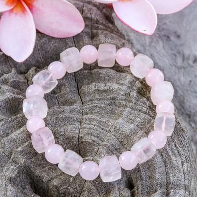 Delicate Flair,'Artisan Made Stretch Bracelet with Rose Quartz Beads'