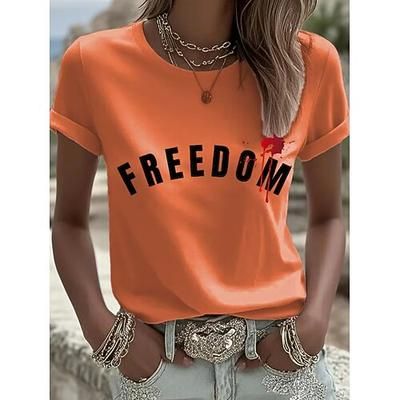 T Shirt patriottica delle donne per il Giorno dell'Indipendenza Grafica Lettera Bandiera Vintage Elegante Basic Maniche Corte Collo A Giro Top Regolari Vestibilità Giornaliera Weekend Stampa Blu