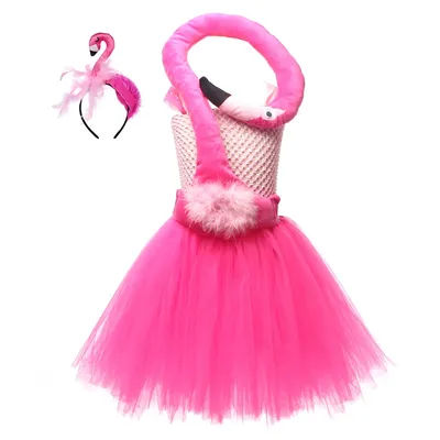 Halloween Pink Flamingo Cosplay Dresses for Kids Girls Performance Costumes for Girls' Birthday Party Puffy Animal Tutu Dresses
