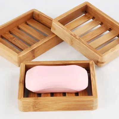 Portable Natural Bamboo Soap Dishes Tray Holder Storage Soap Rack Plate Container Bathroom Accessories Storage Organizer
