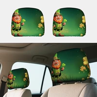 Copri poggiatesta per auto con trifoglio verde, 2 pezzi adatti a tutti i veicoli, neri stampa trifoglio verde, design piatto 2D, poliestere, facile da installare - accessori auto per il giorno di