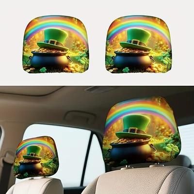 Copri poggiatesta per auto con trifoglio verde, 2 pezzi adatti a tutti i veicoli, neri stampa trifoglio verde, design piatto 2D, poliestere, facile da installare - accessori auto per il giorno di