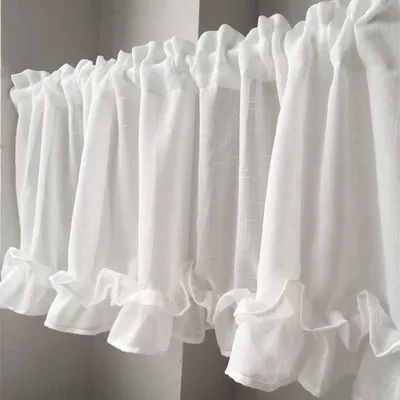 White Half Curtain Fashion Coffee Yarn Lotus Leaf Lace Pure Short Curtain for Bar Kitchen Cabinet Door Children's Room