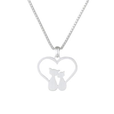 Cats in Love,'Loving Sterling Silver Cat Pendant Necklace from Thailand'