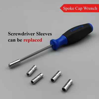 ‌1 Set Bike Wheel Rim Spoke Wrench – Internal Nipple Spoke Tool, Storable & Replaceable Sleeves for Flat/Square/Hex Spoke Caps