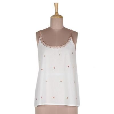 Summer Blooms in Russet,'Cotton Camisole-Style Embroidered Tank Top'