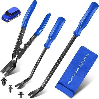 Set di 3 attrezzi per la rimozione di finiture auto, pinze professionali per clip e kit di attrezzi per la rimozione di elementi di fissaggio per pannelli delle portiere, tappezzeria e rivetti in plastica, attrezzo robusto con custodia.