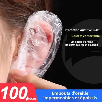 Nouveau lot de 100 protections jetables pour les oreilles, élastiques, transparentes, imperméables, pour la coloration des cheveux sous la douche, outil de protection ZXPJ04