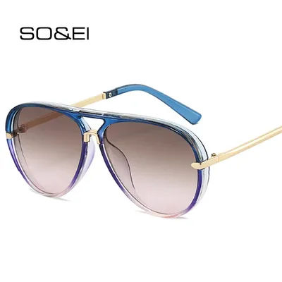 SO & EI rétro pilote femmes Double ponts lunettes de soleil mode dégradé nuances UV400 hommes Punk bleu vert lunettes de soleil