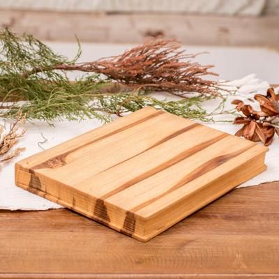 'Artisan-Made Large-Sized Striped Teak Wood Cutting Board'