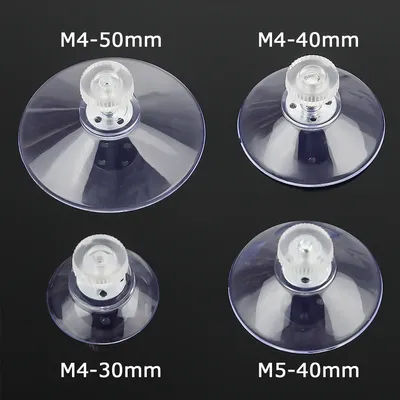 5x M4/M5 30/40/50mm Hanging Suction Hook Sucker Cup Plastic Sucker Pad Holder Silicone Round Strong Transparent With Knurled Nut