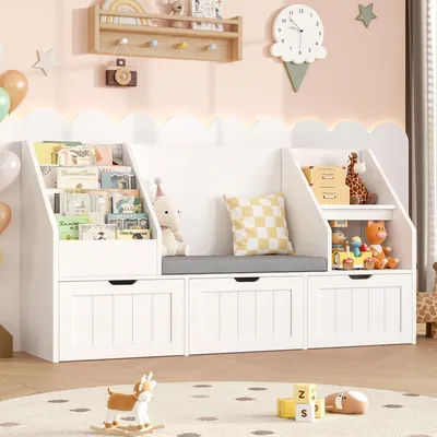 Getone children's shelf 140 cm CHILDREN'S room furniture with 3 storage s boxing bench seat bookcase with 4 levels 140x80x39.5 cm