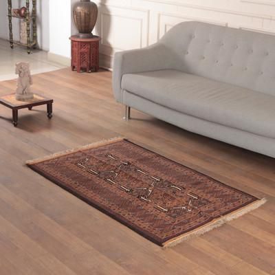 'Geometric-Patterned Brown-Palette 3x4 100% Wool Area Rug'
