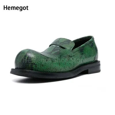 Mocassins ronds épais pour hommes, chaussures plates, rétro, décontracté, vert, noir, à enfiler, confortables, respirantes, été