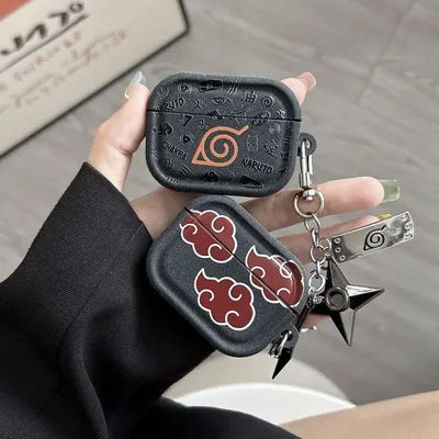 Coque de téléphone avec Logo Naruto Akatsuki, étui pour Apple AirPods 1 2 3 Pro 4 Pro2 2ème pendentif Shuriken pour casque d'écoute