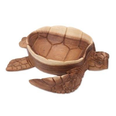 Kura Kura Keeper,'Suar Wood Tortoise Catchall Hand Carved in Bali'