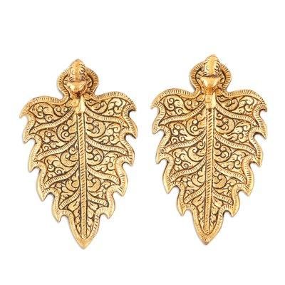 Golden Elephant,'Gold-Toned Leaf Shaped Incense Holders (Pair)'