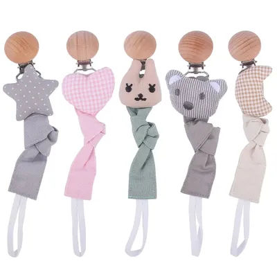2025 New Pacifier Clip Cloth BPA-free Newborn Linen Cotton Animal Wooden Pacifier Chain Baby Relief Pain Teething Toys Shower