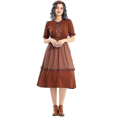 250° anniversario USA 19° secolo anni 1800 Abito da prateria Set cuffia e grembiule Maniche corte Ragazza pioniera Coloniale Pioniere Guerra rivoluzionaria Costume Per donna Halloween Carnevale 4