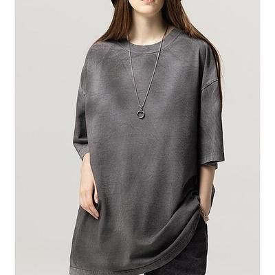 Per donna Maglietta 100% cotone Top lavati effetto vintage Lavaggio vintage Vintage Elegante Casual Manica Corta Girocollo Top Regolari Quotidiano Uscire Weekend Bianco e grigio Grigio scuro Estate